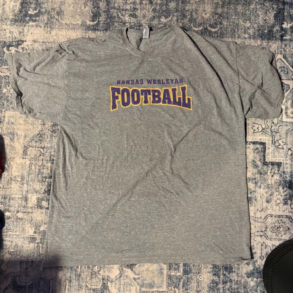 Kansas Wesleyan Football T-Shirt, XL, Grey, Jerzees, 50% Polyester 37% Cotton 13